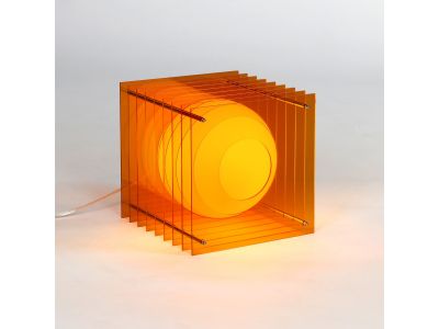 Lampe BIG SQUARE en acrylique orange/verre opal H24cm
