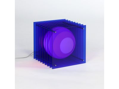 Lampe BIG SQUARE en acrylique bleu/verre opal H24cm
