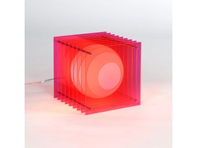 Lampe LOP BIG SQUARE rose/verre opal H24cm