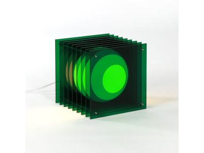 Lampe LOG BIG SQUARE en acrylique vert/verre opal H24cm