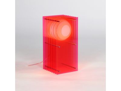 Lampe LOP SMALL RECTANGLE acrylique rose/verre opal H38cm