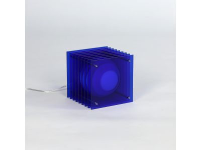 Lampe LOP SMALL SQUARELED acrylique bleu/verre opal H18cm