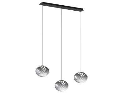 Suspension LED dimmable ETREROS 3 lumières avec télécommande verre strié fumé Ø24cm