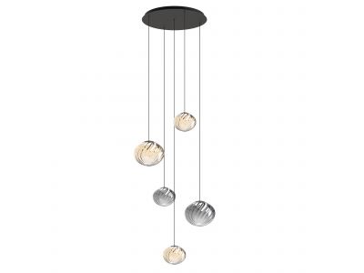 Suspension LED dimmable ETREROS 5 lumières avec télécommande verre strié ambré/fumé Ø18/24cm