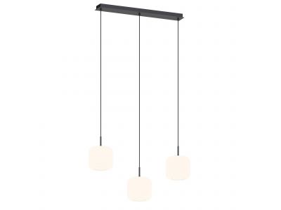 Suspension 3 lumières GIOBOLE verre strié opalin Ø18cm