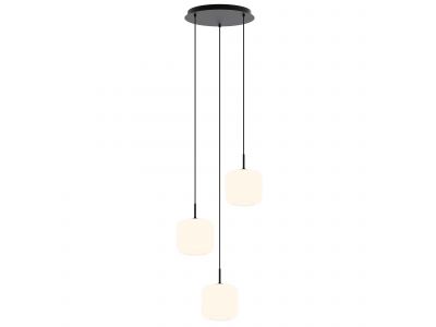 Suspension ronde 3 lumières GIOBOLE verre strié opalin Ø18cm