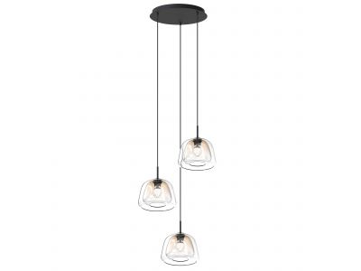 Suspension ronde 3 lumières GIOBOLE double verre ambré/transparent Ø24cm