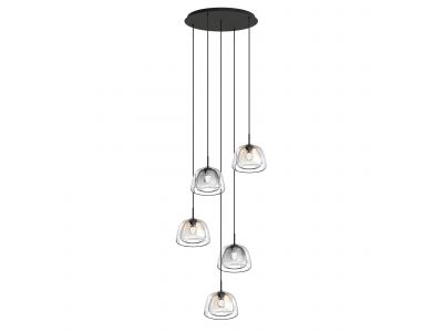 Suspension ronde 5 lumières GIOBOLE double verre fumé/ambré Ø24cm