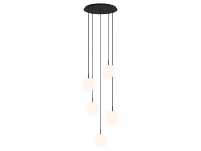 Suspension ronde 5 lumières GIOBOLE verre strié opalin Ø18cm