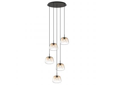 Suspension ronde 5 lumières GIOBOLE verre ambré Ø18cm