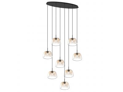 Suspension 8 lumières GIOBOLE verre ambré Ø18cm