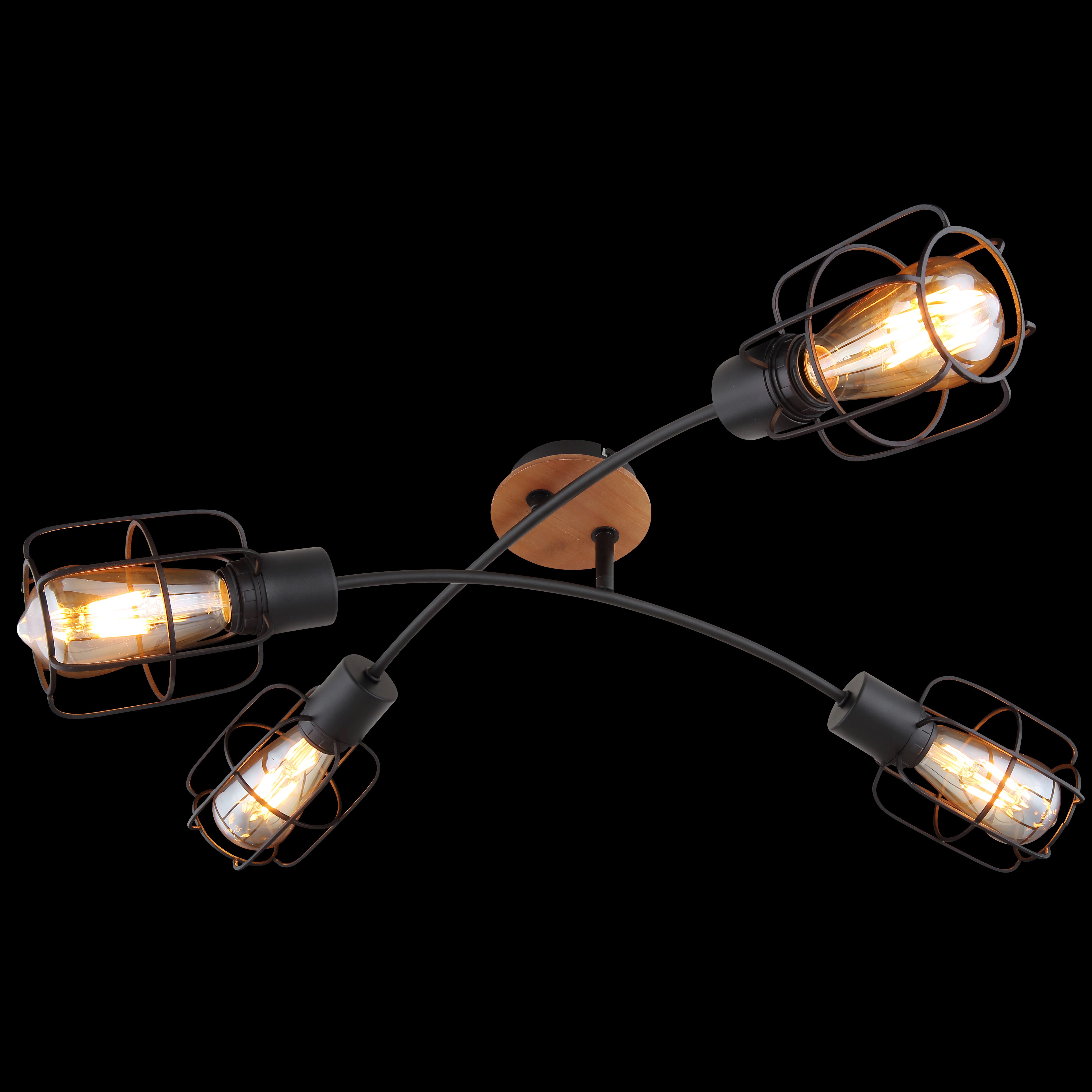 Plafonnier Liared en métal et velours noir & or 8 Watt compatibles LED 4 spots de plafond rotatifs de style rétro idéals dans un salon vintage pour 4 ampoules E14 max 