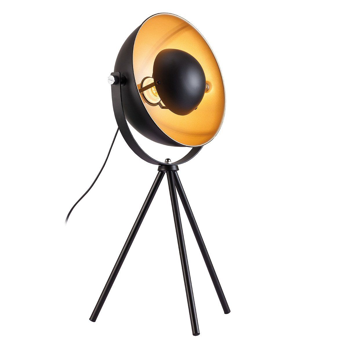 Lampe projecteur trépied FLINT noire mate intérieur doré en métal