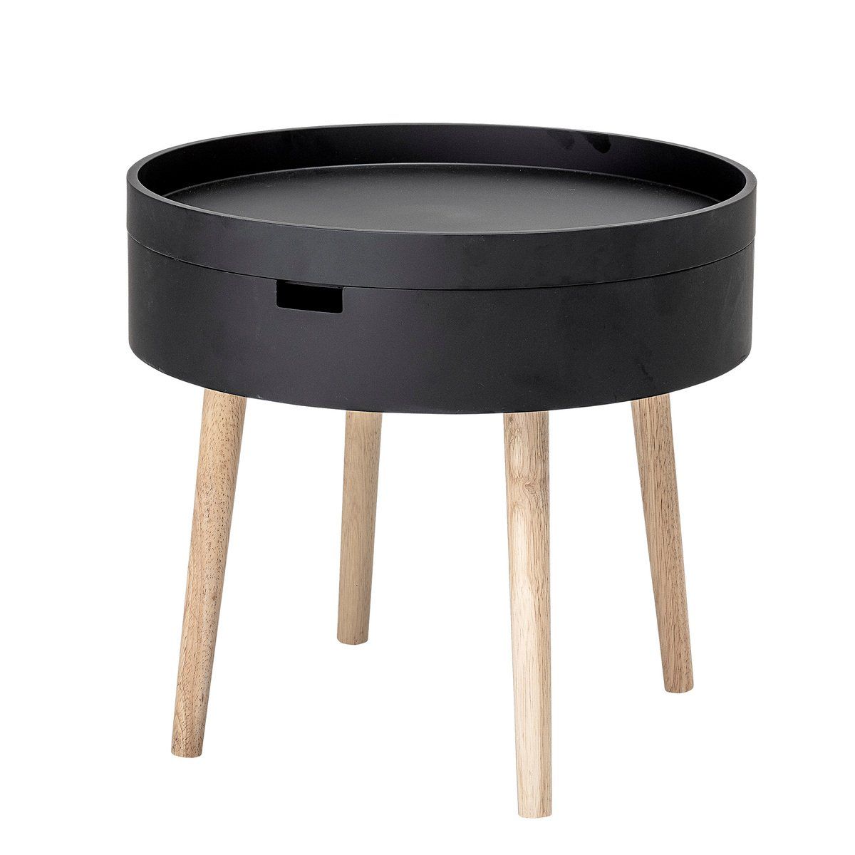 Table basse ronde TANA (D50) en bois noir avec pieds en pin