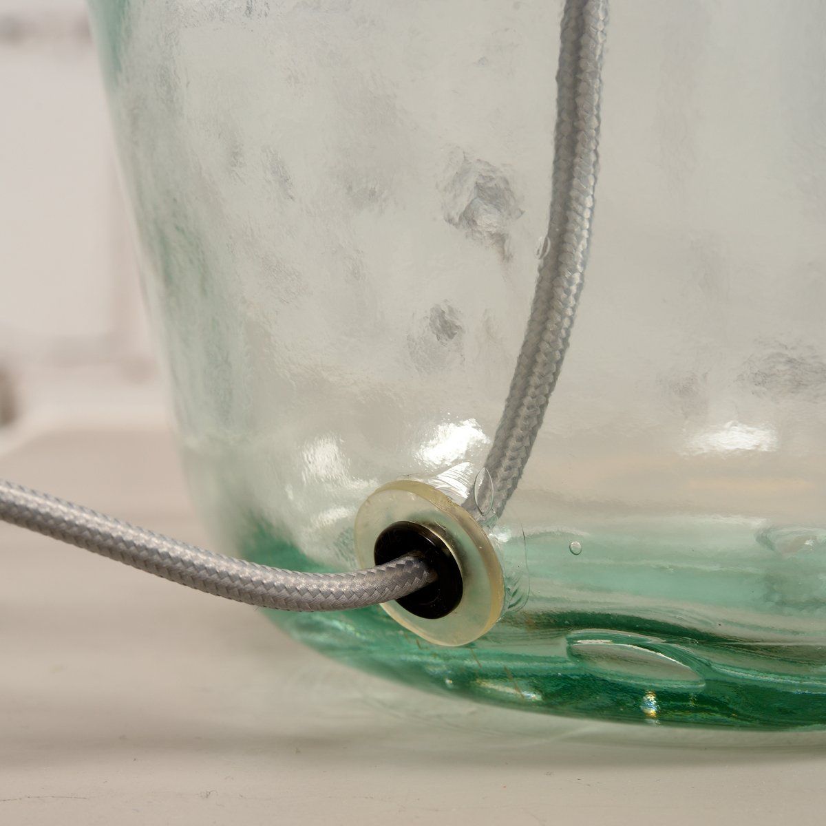 Lampe à poser MURANO en verre transparent et lin vert