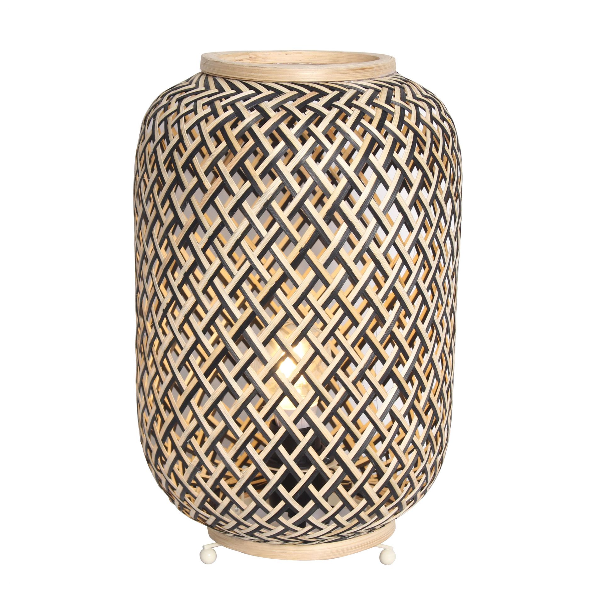 Lampe à poser CAGE en métal noir et bambou tressé naturel