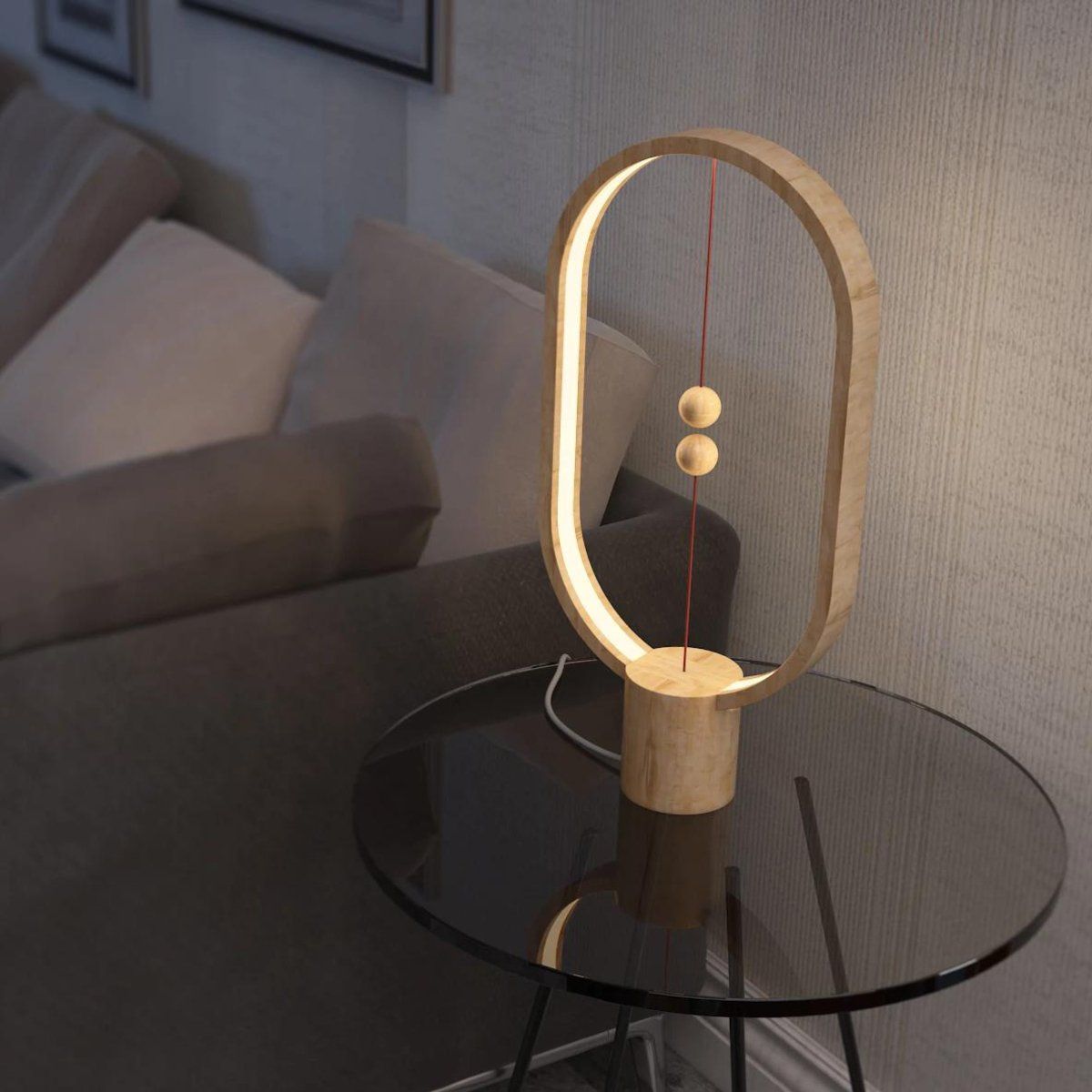 Lampe à poser LED HENG BALANCE en bois naturel