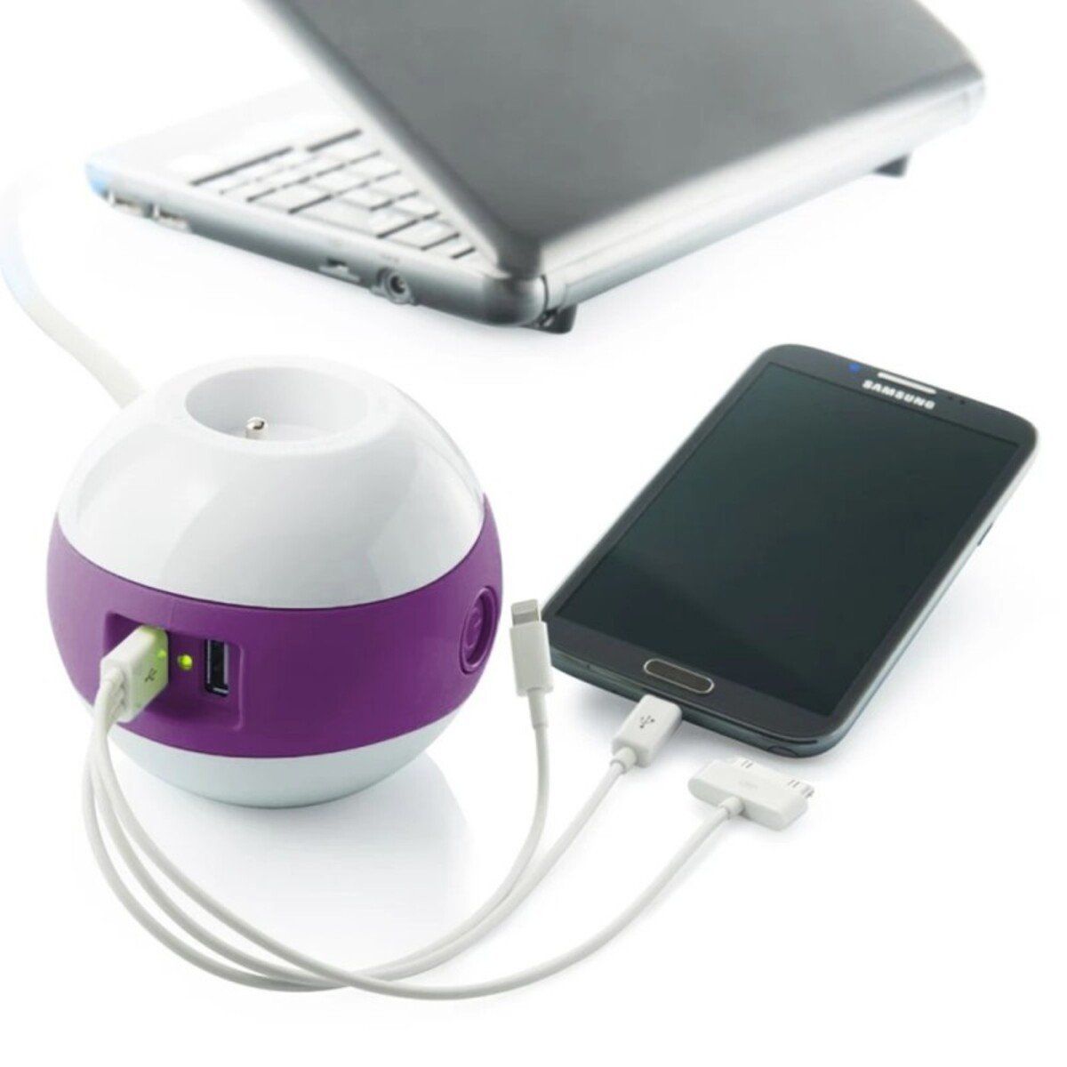 Multiprise multimédia USB (2x16A + 1x6A) violette