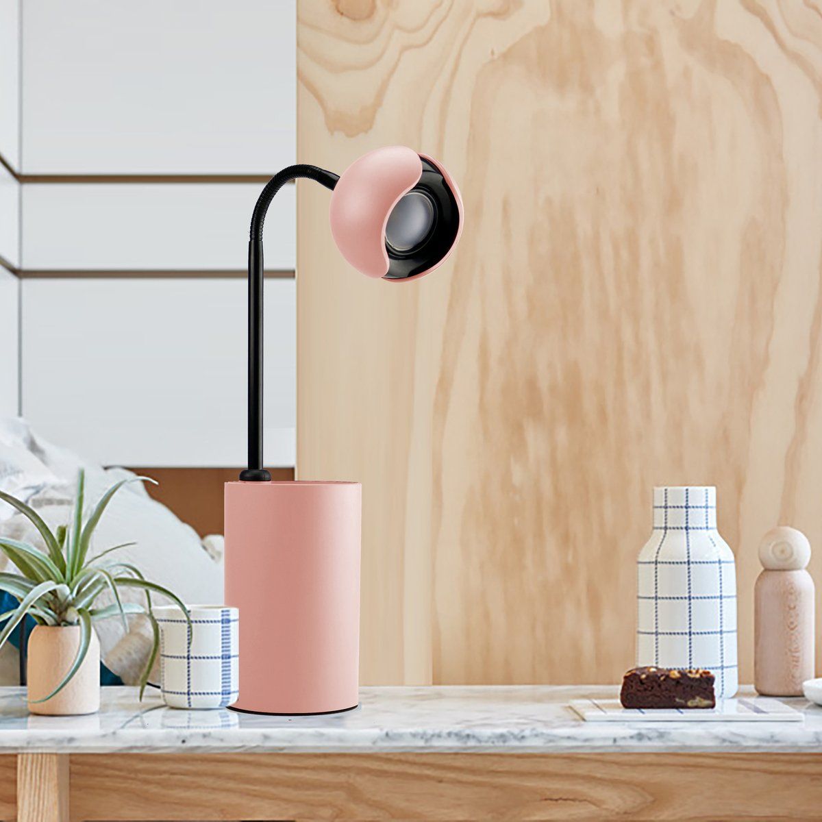 Lampe de bureau flexible LED POT en plastique rose