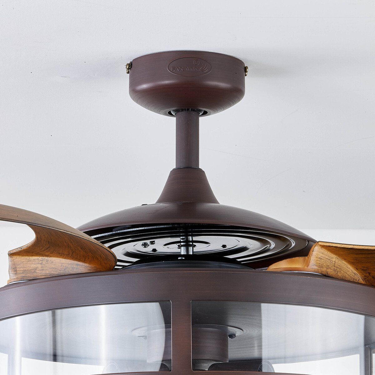 Plafonnier ventilateur FANAWAY CLASSIC en bois et métal bronze