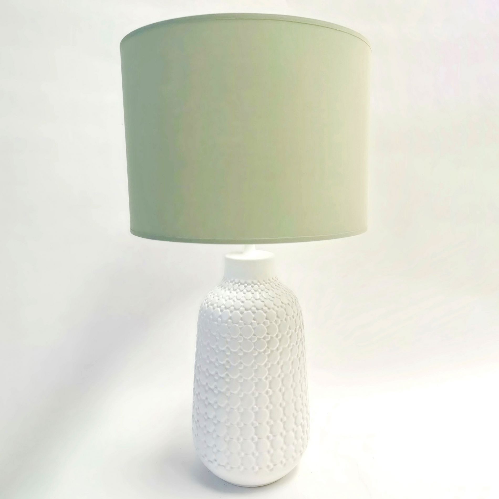 Lampe à poser URBAN (H35cm) en céramique blanc abat-jour en tissu vert