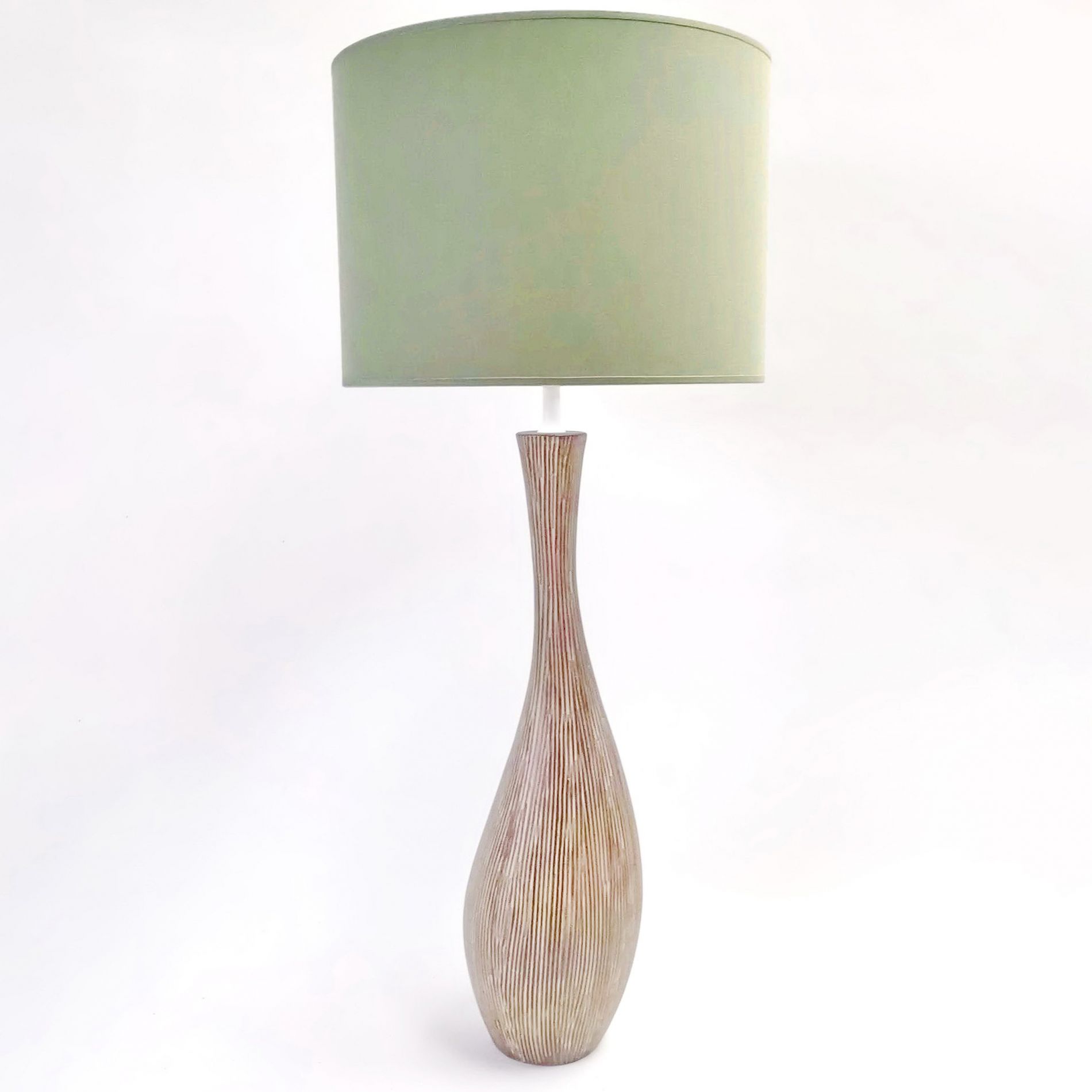 Lampe de sol AFRICA (H80cm) en céramique marron abat-jour en tissu vert