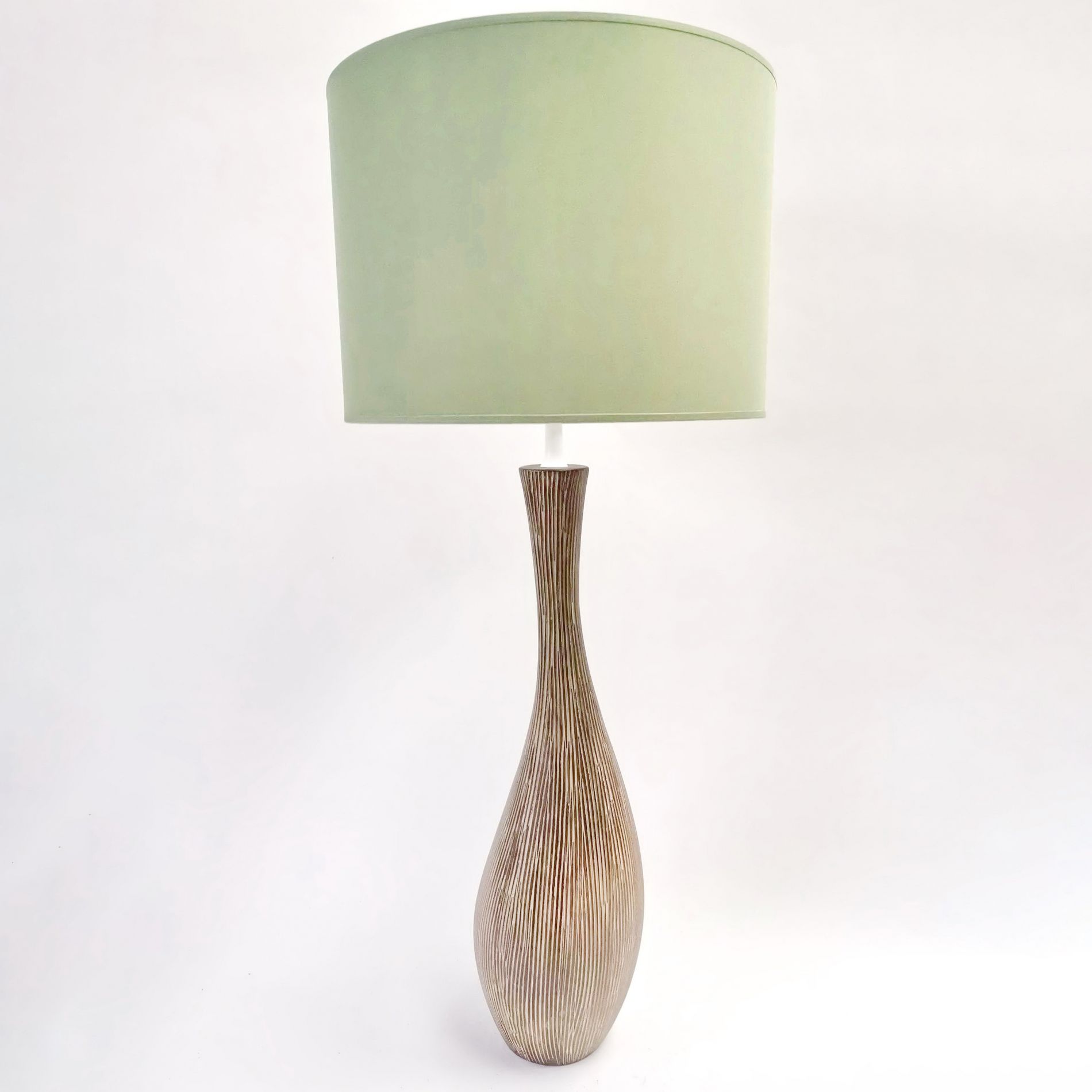Lampe à poser AFRICA (H60cm) en céramique marron abat-jour en tissu vert