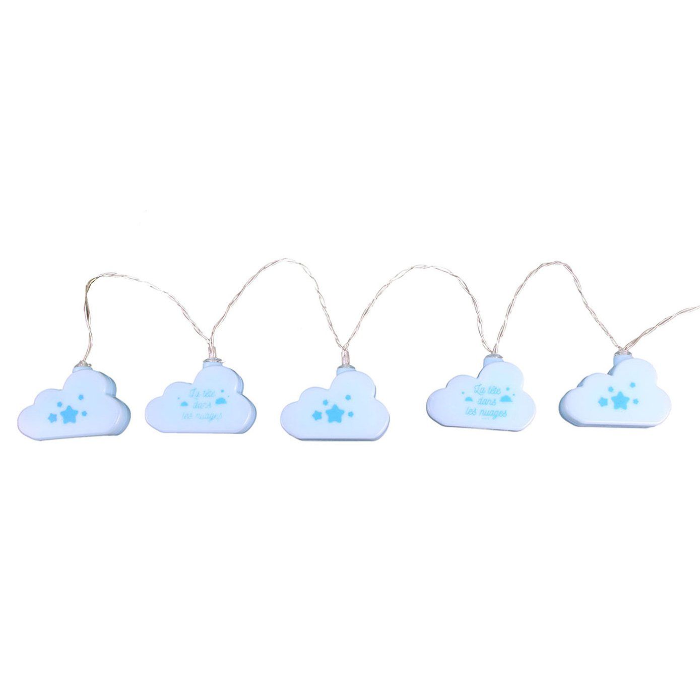 Guirlande LED ENFANT 10 nuages en plastique bleu