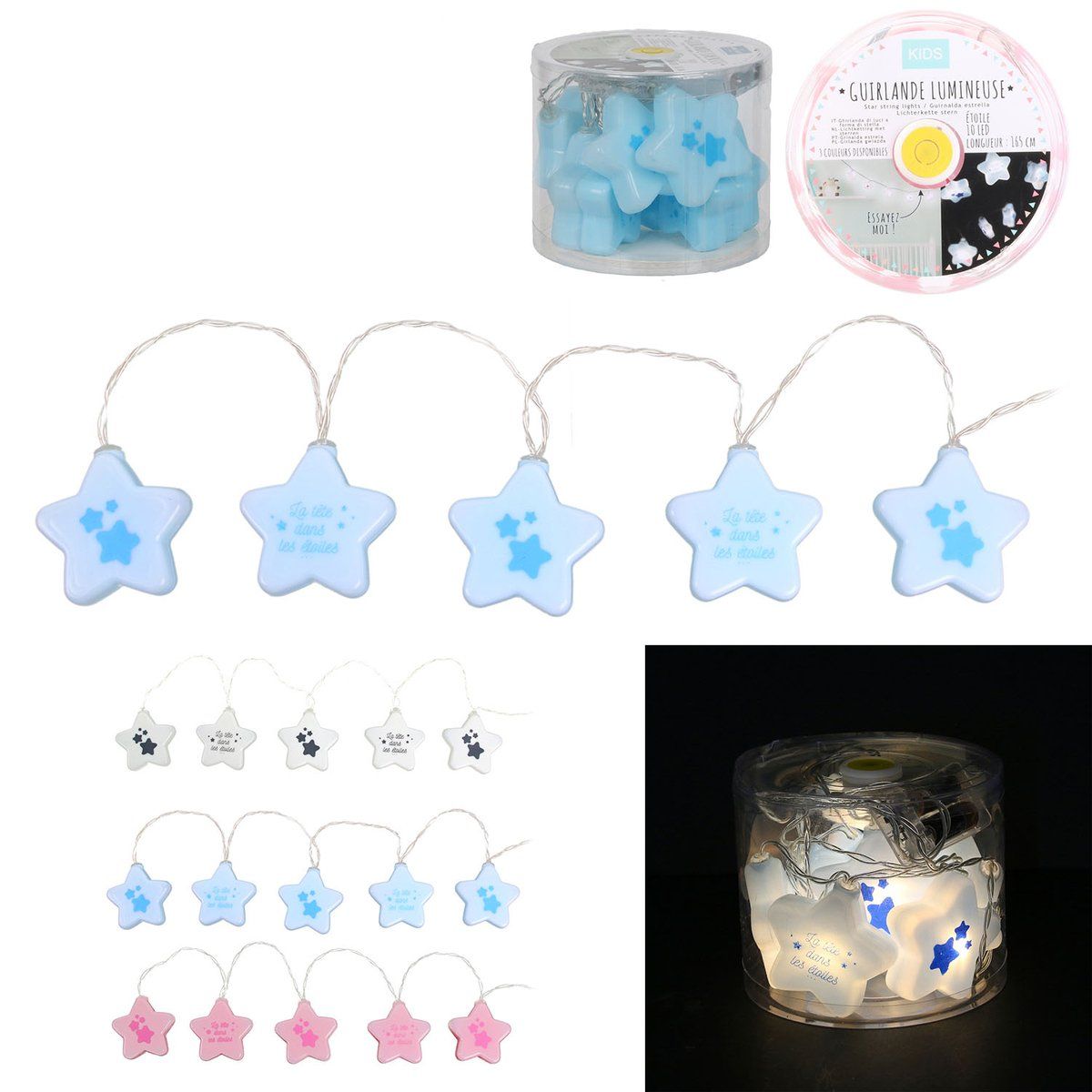 Guirlande LED ENFANT 10 étoiles en plastique bleu