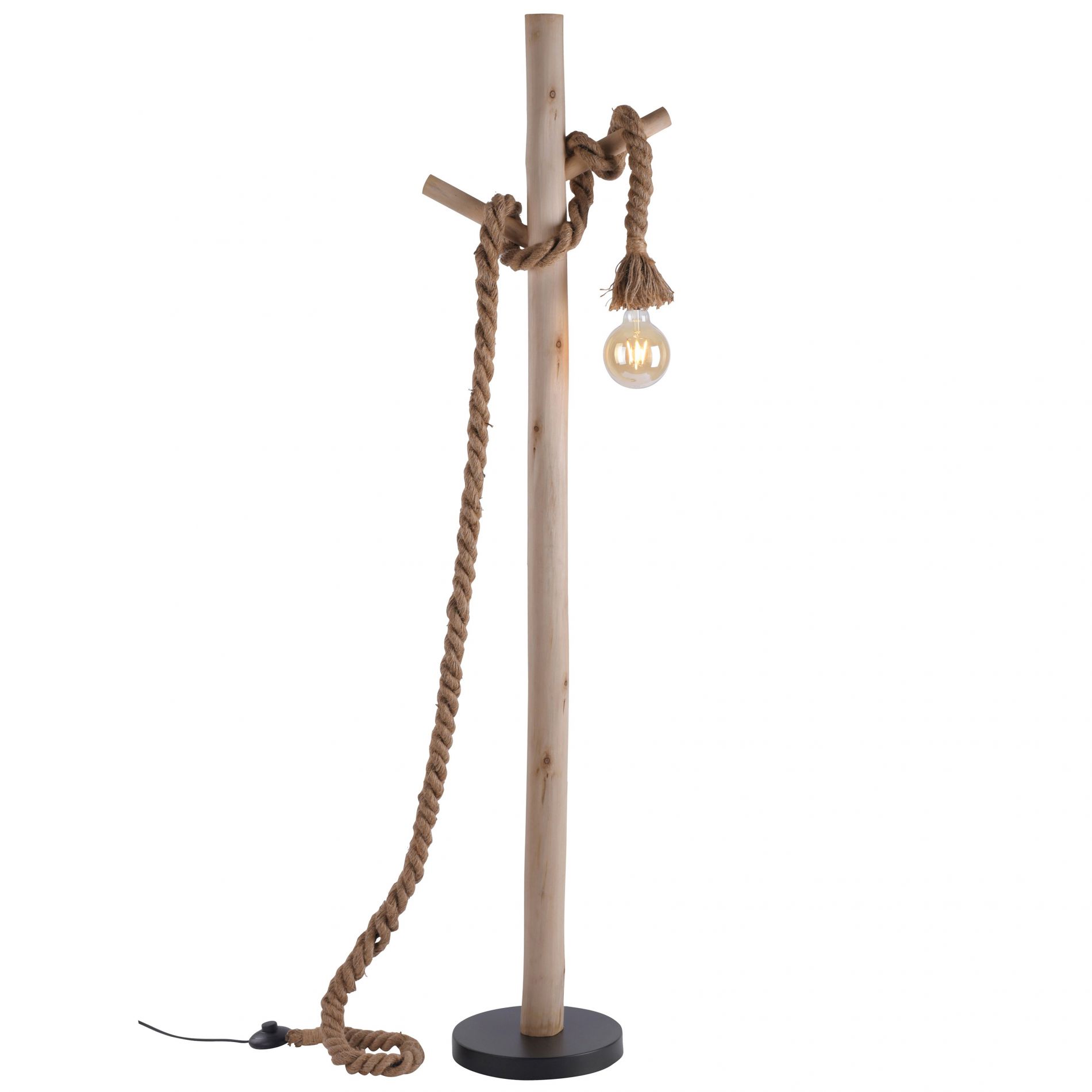 Lampadaire sur pied en bois,corde et métal noir, Osasy luminaire