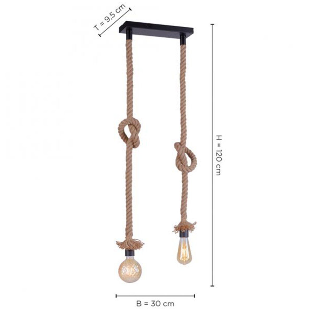 Suspension barre ROPE (2x15W) en corde et métal noir