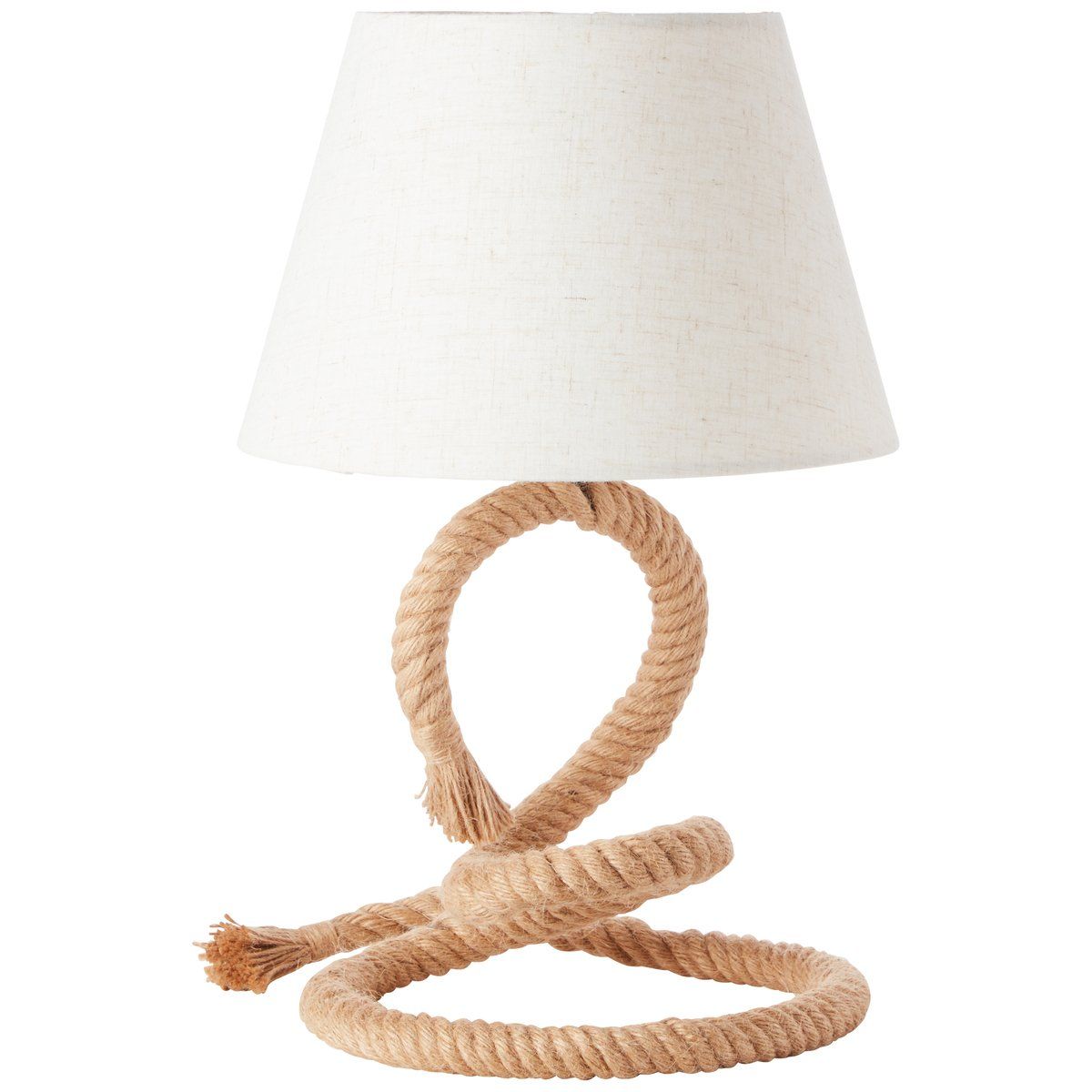 Lampe à poser SAILOR en corde naturelle avec abat-jour en tissu blanc
