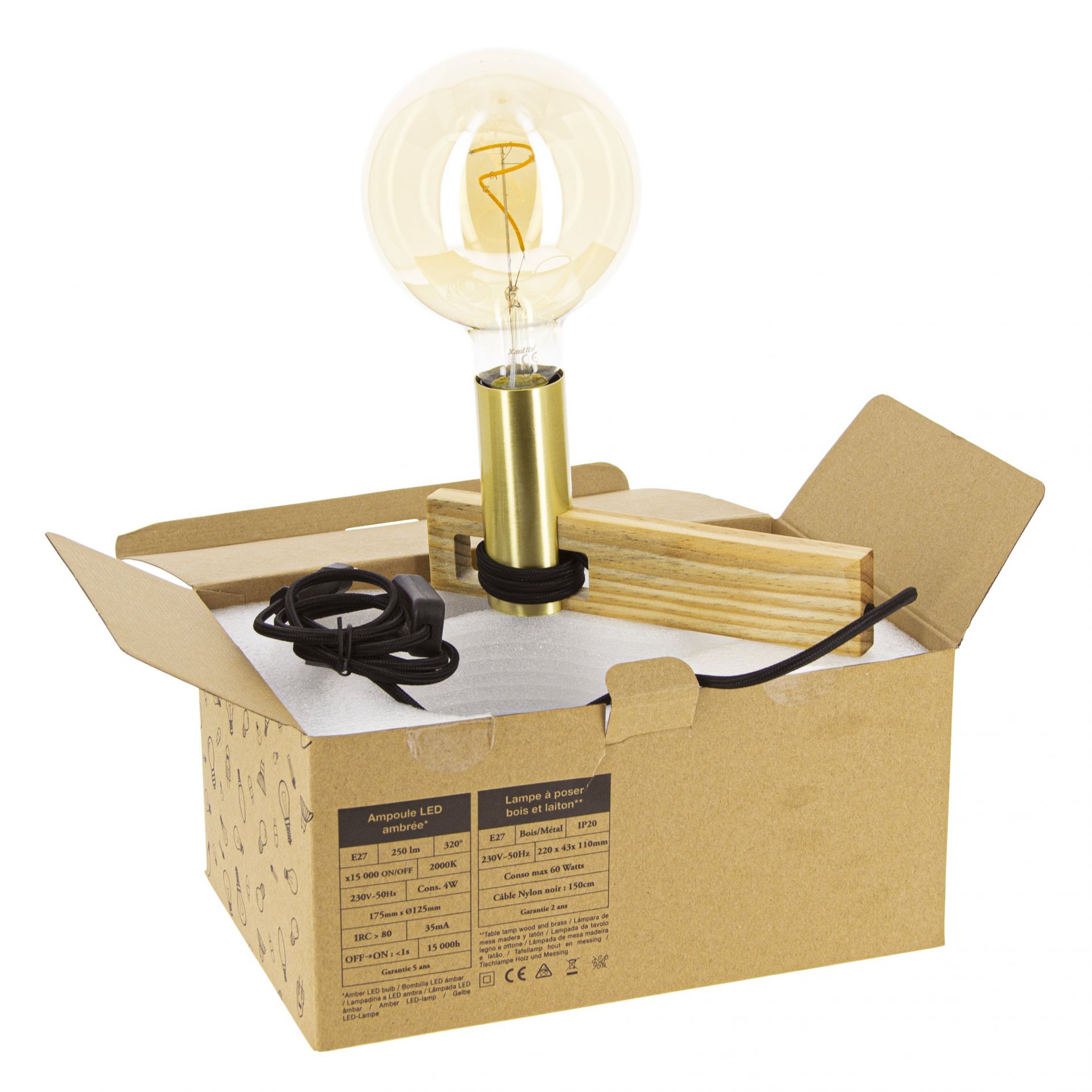 Coffret cadeau CONSTELLATION - Lampe à poser en bois naturel et métal doré