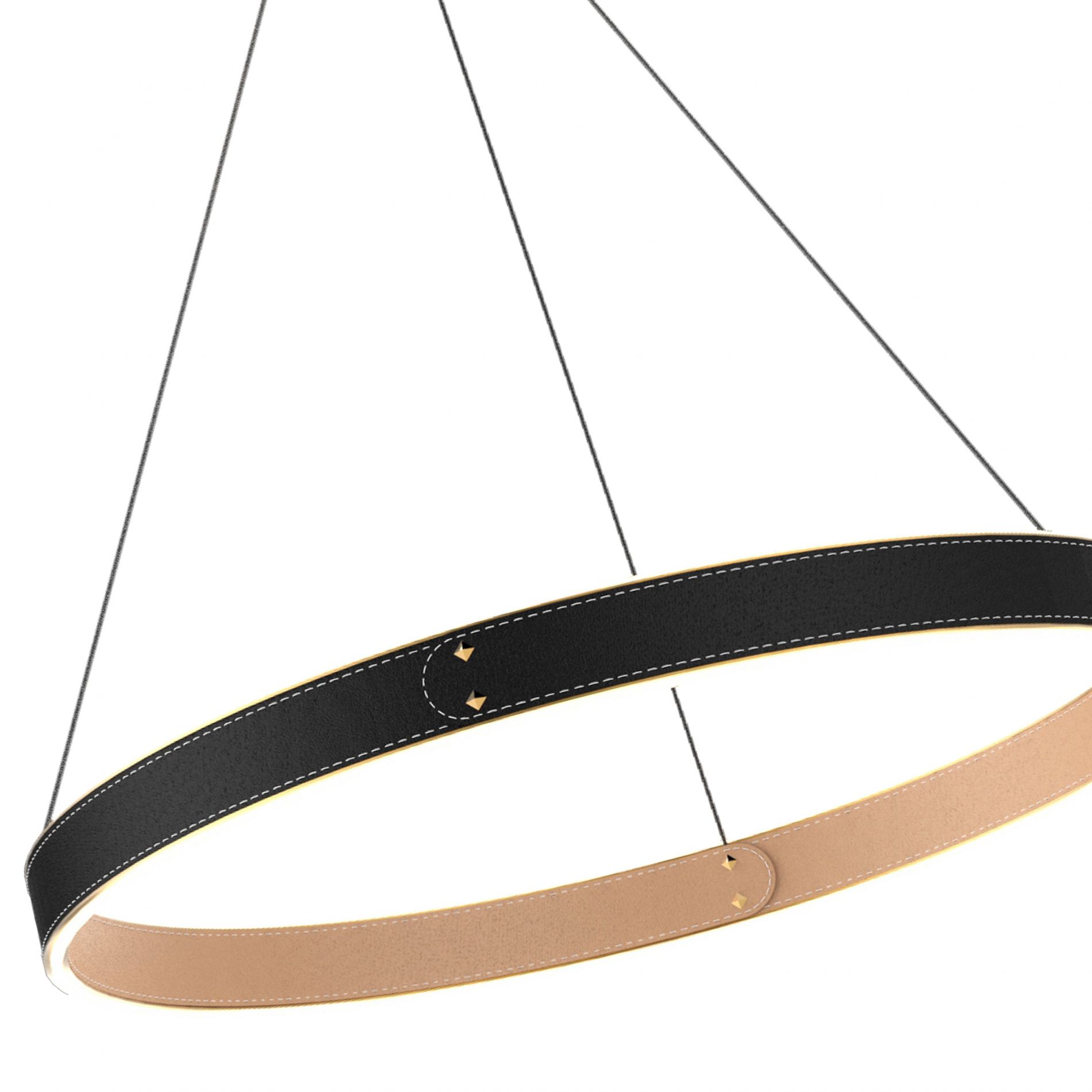 Suspension LED LEATH en cuir noir et aluminium doré