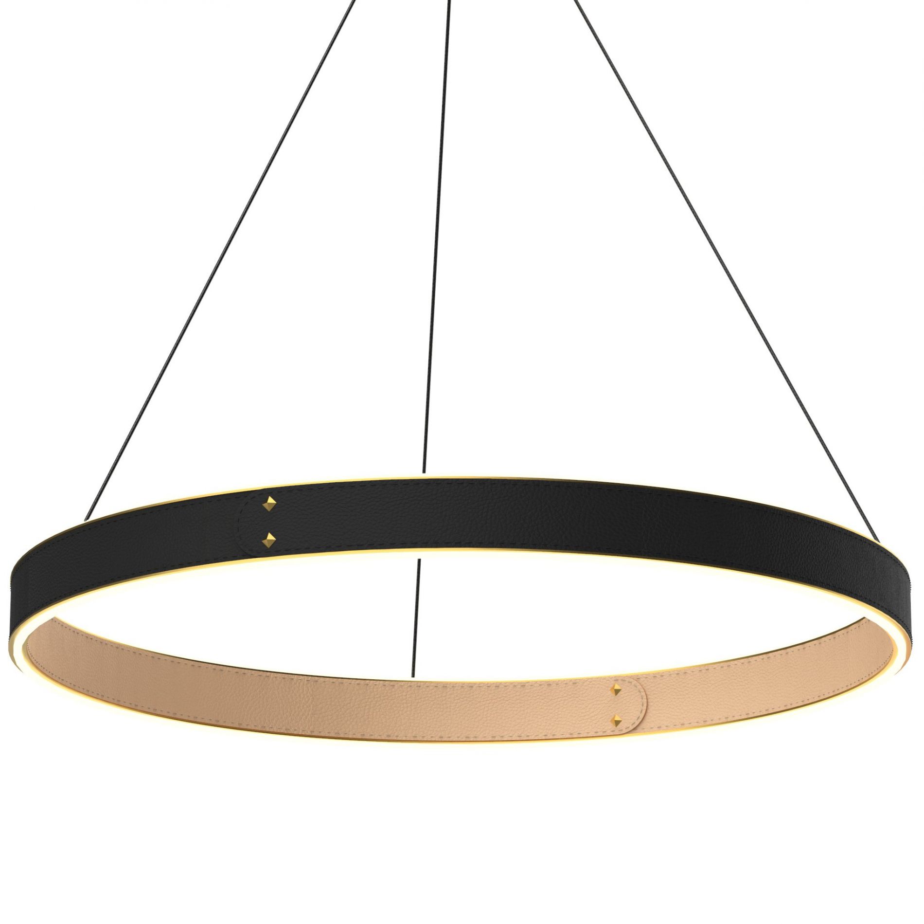 Suspension LED LEATH en cuir noir et aluminium doré