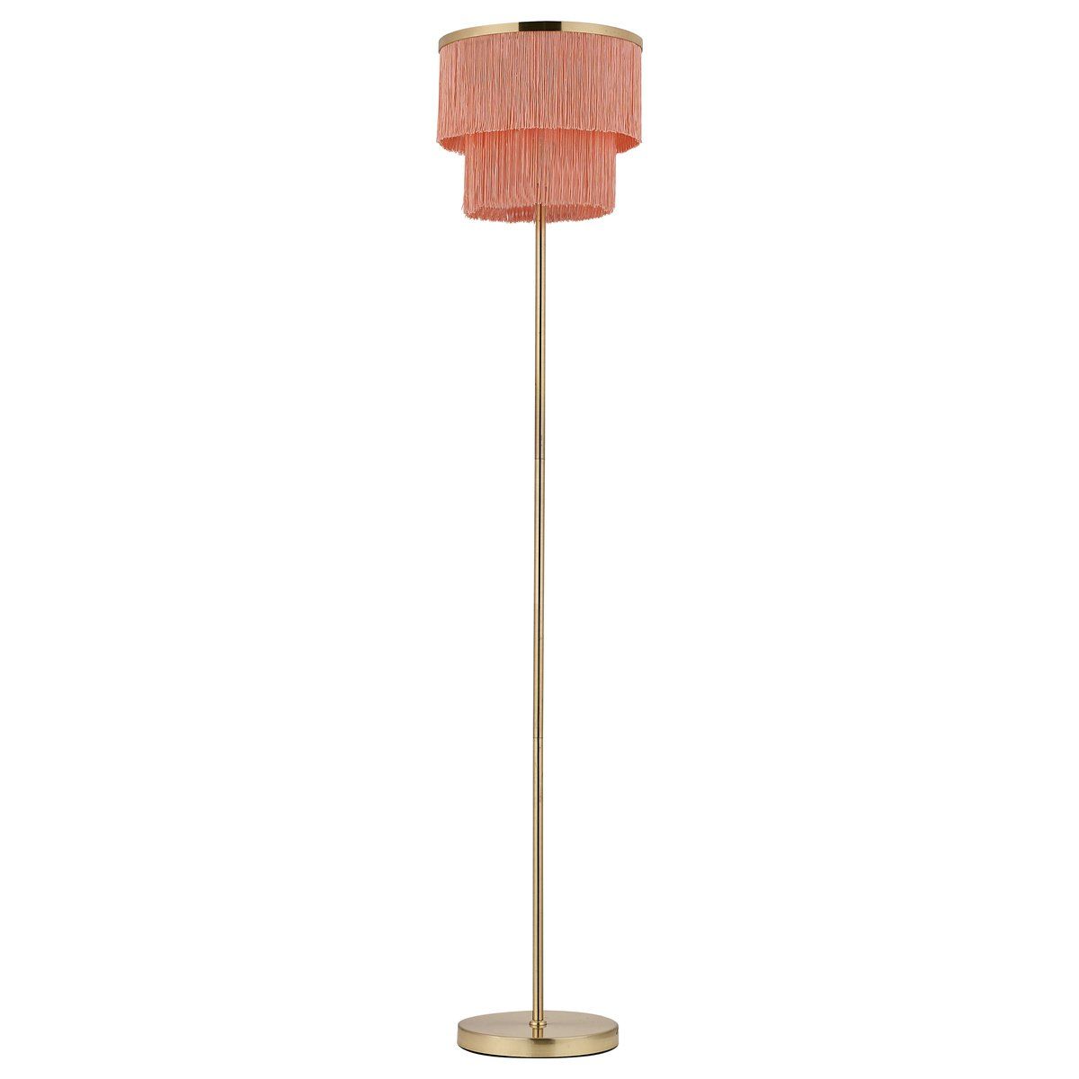 Lampadaire FRANGE en métal couleur laiton satiné avec franges roses