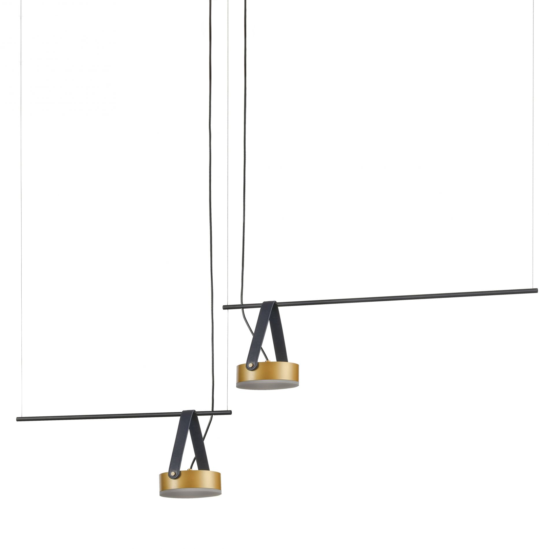 Suspension barre LED FLOOD en aluminium doré et métal noir