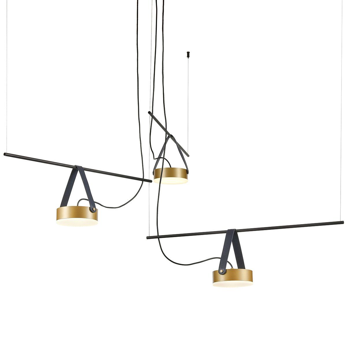Suspension cascade LED FLOOD en aluminium doré et métal noir