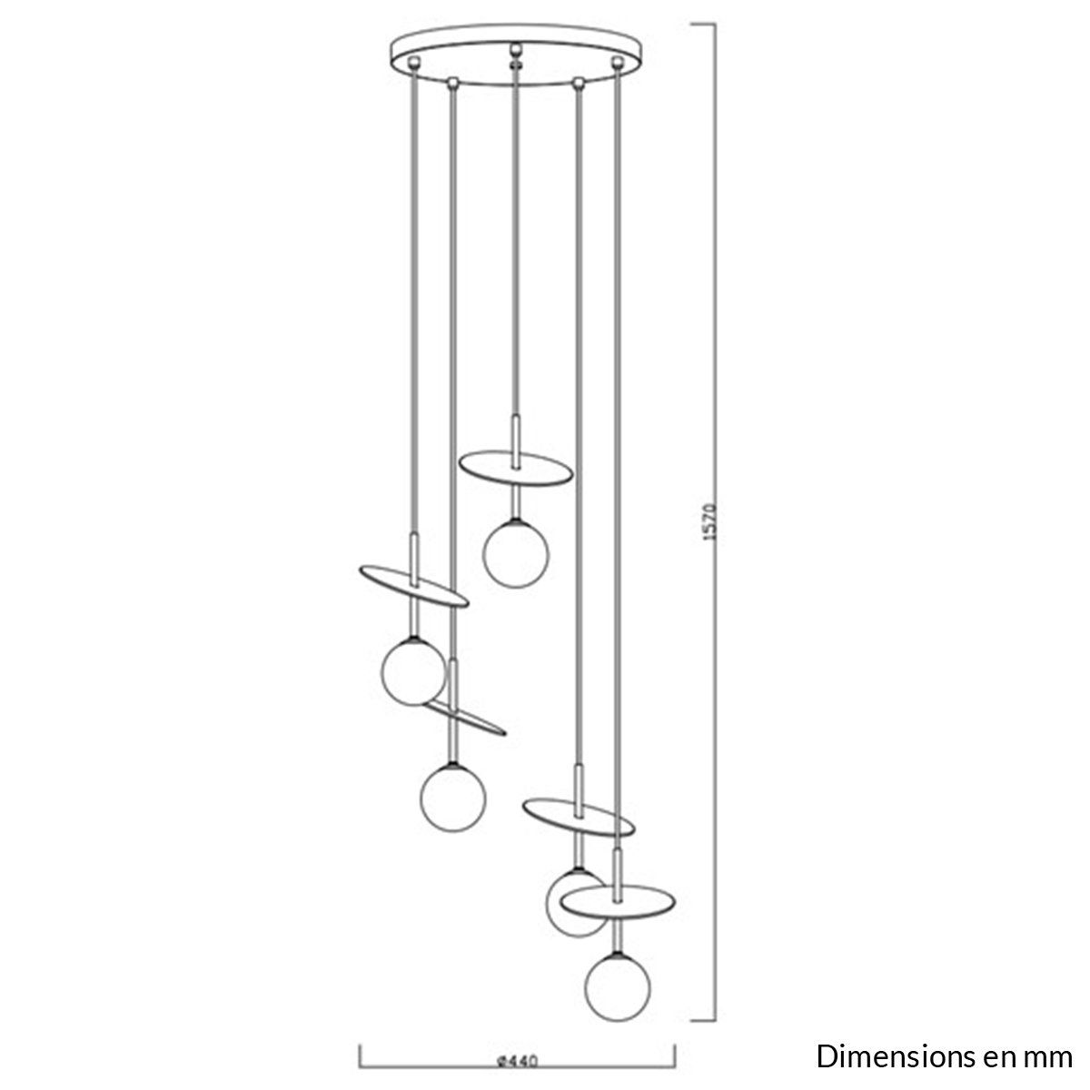 Suspension cascade DPINK (5x33W) en métal couleur laiton et verre rose