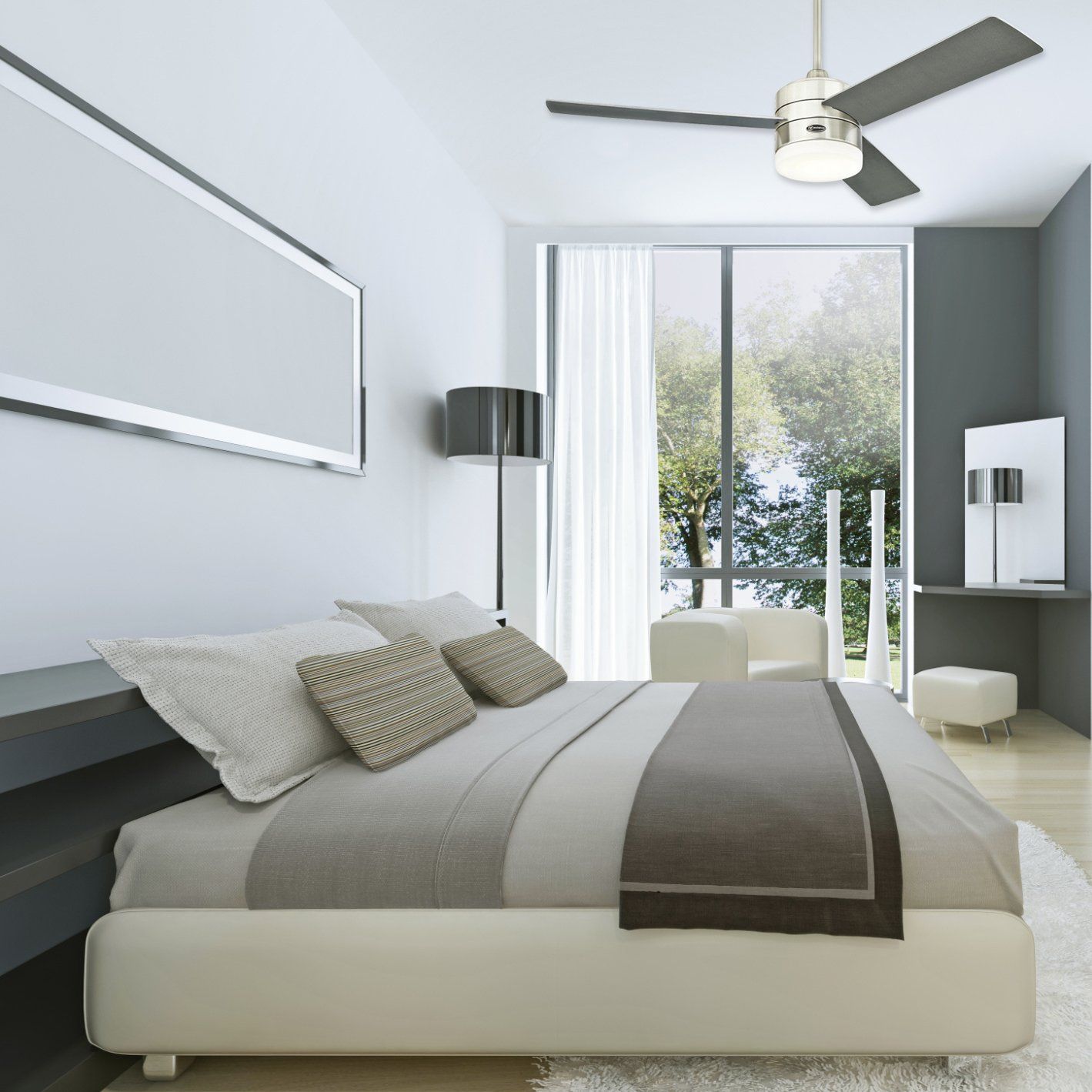 Plafonnier ventilateur LED ALTA VISTA en métal et bois gris anthracite