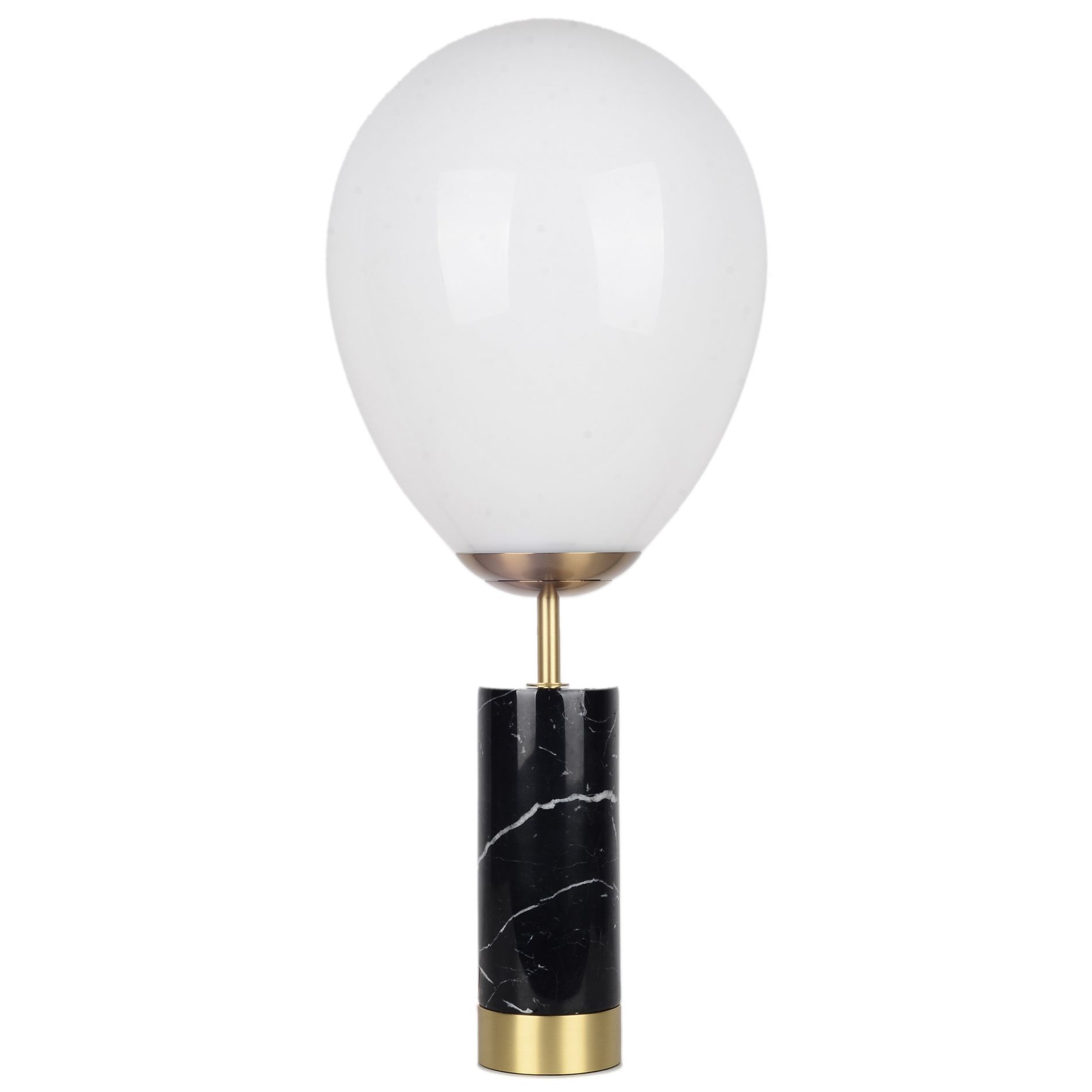 Lampe à poser LEXY (H76cm) en marbre noir, métal laiton et verre opale blanc