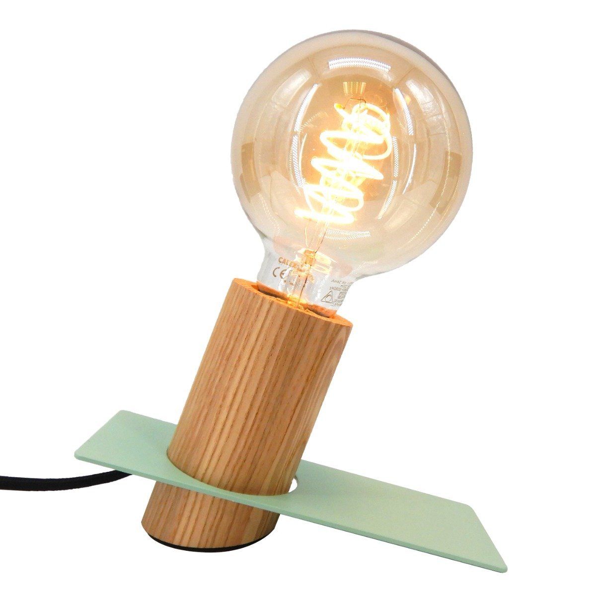 Lampe à poser SLAB en métal vert et bois naturel