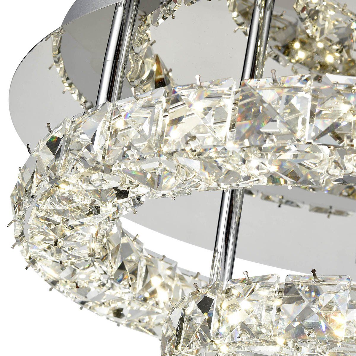 Plafonnier LED KRYS rond (D42cm) en métal chrome et cristal