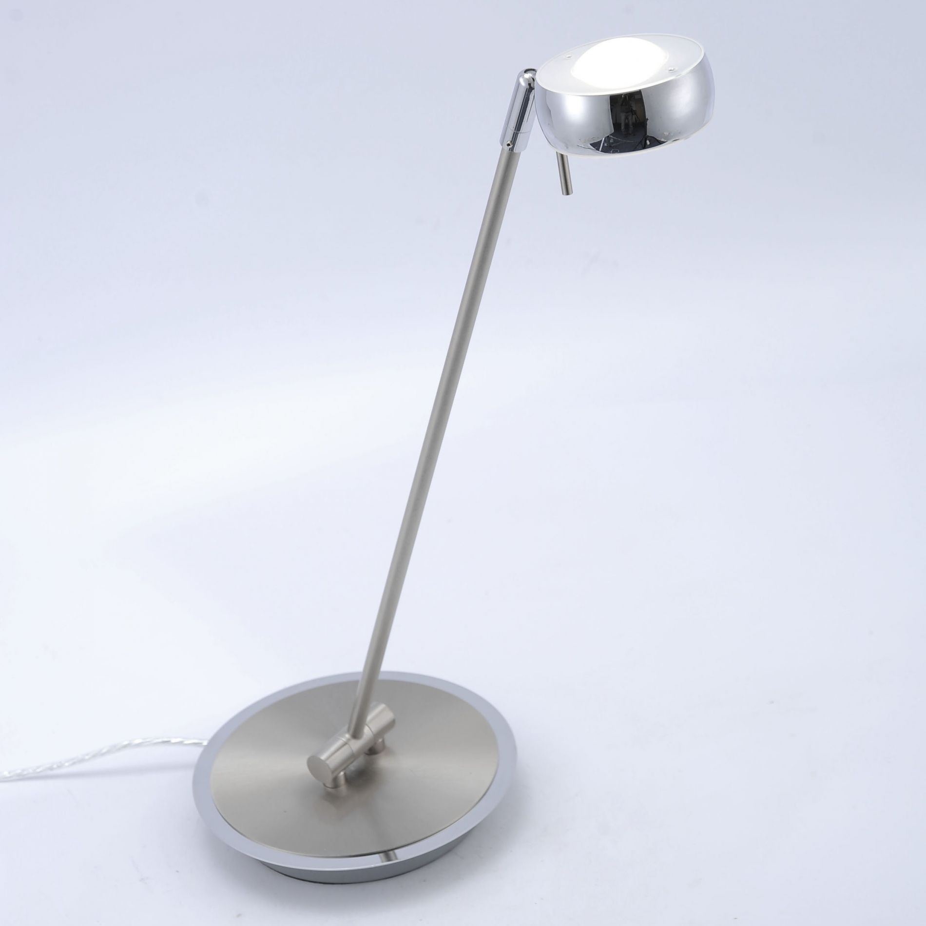 Lampe de bureau LED LOLA-OPTI en métal gris et verre opale blanc