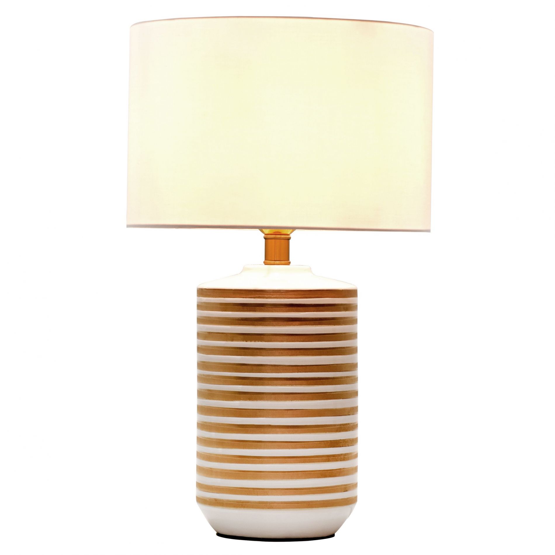 Lampe à poser STRAYE (H50cm) en céramique blanc/doré avec abat-jour en tissu blanc