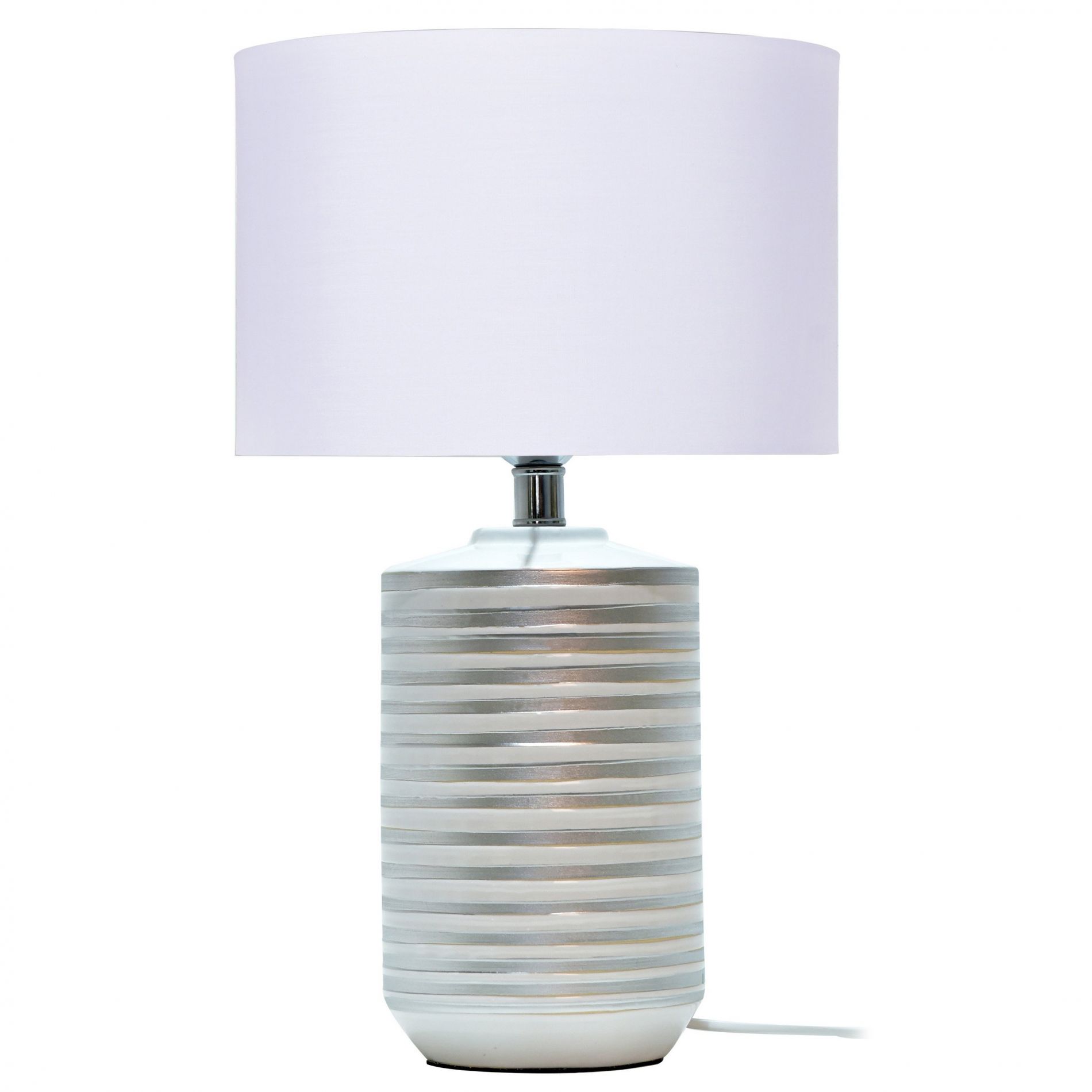 Lampe à poser STRAYE (H50cm) en céramique blanc/argenté avec abat-jour en tissu blanc