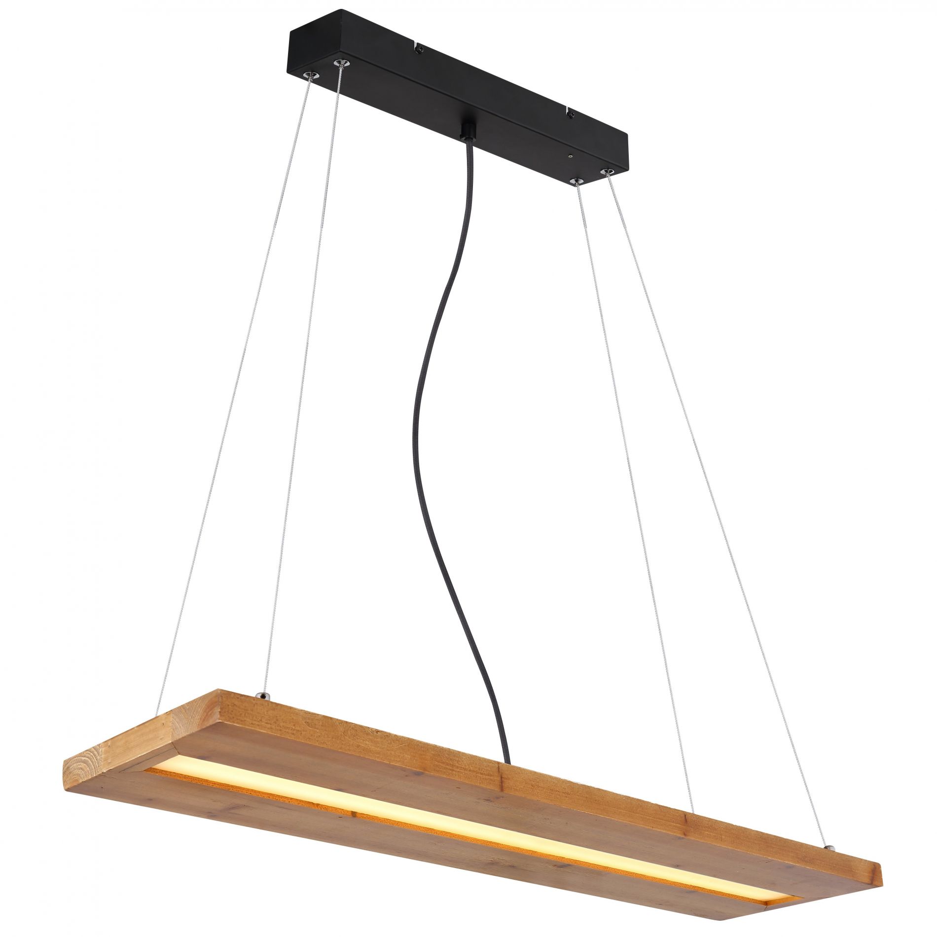 Suspension LED ALINA (L80cm) en métal noir et bois naturel