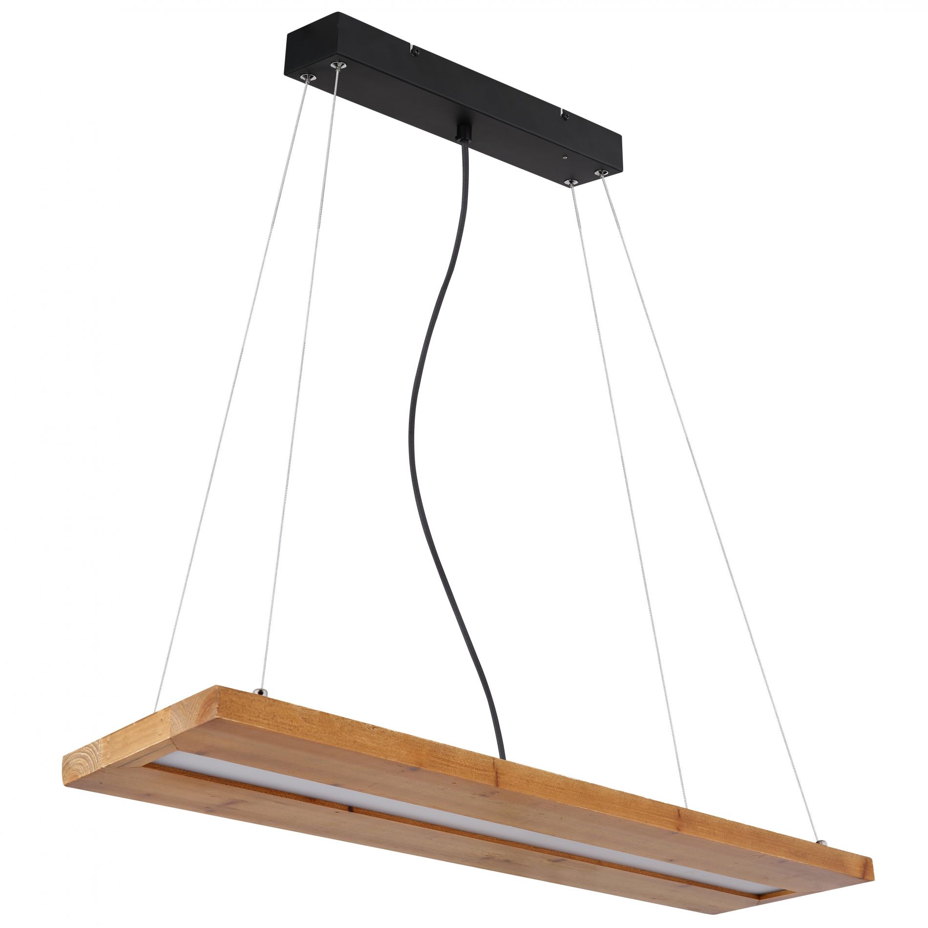 Suspension LED ALINA (L80cm) en métal noir et bois naturel