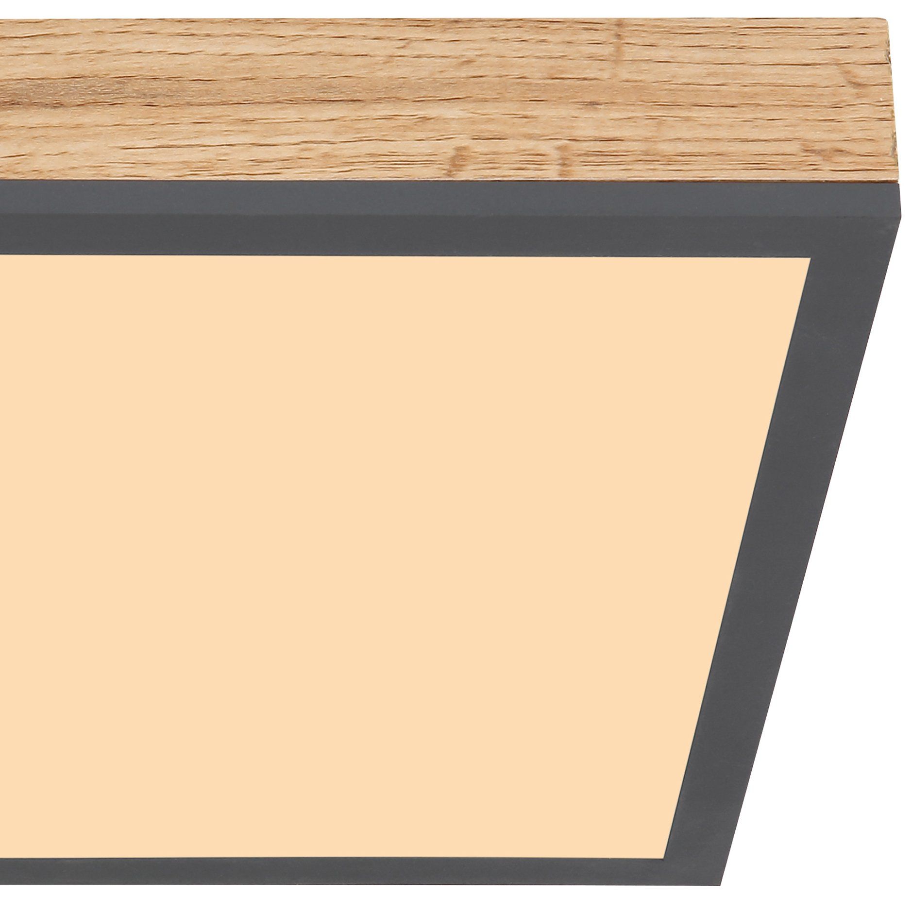 Plafonnier LED carré DORO (30x30cm) en aluminium couleur graphite et bois MDF