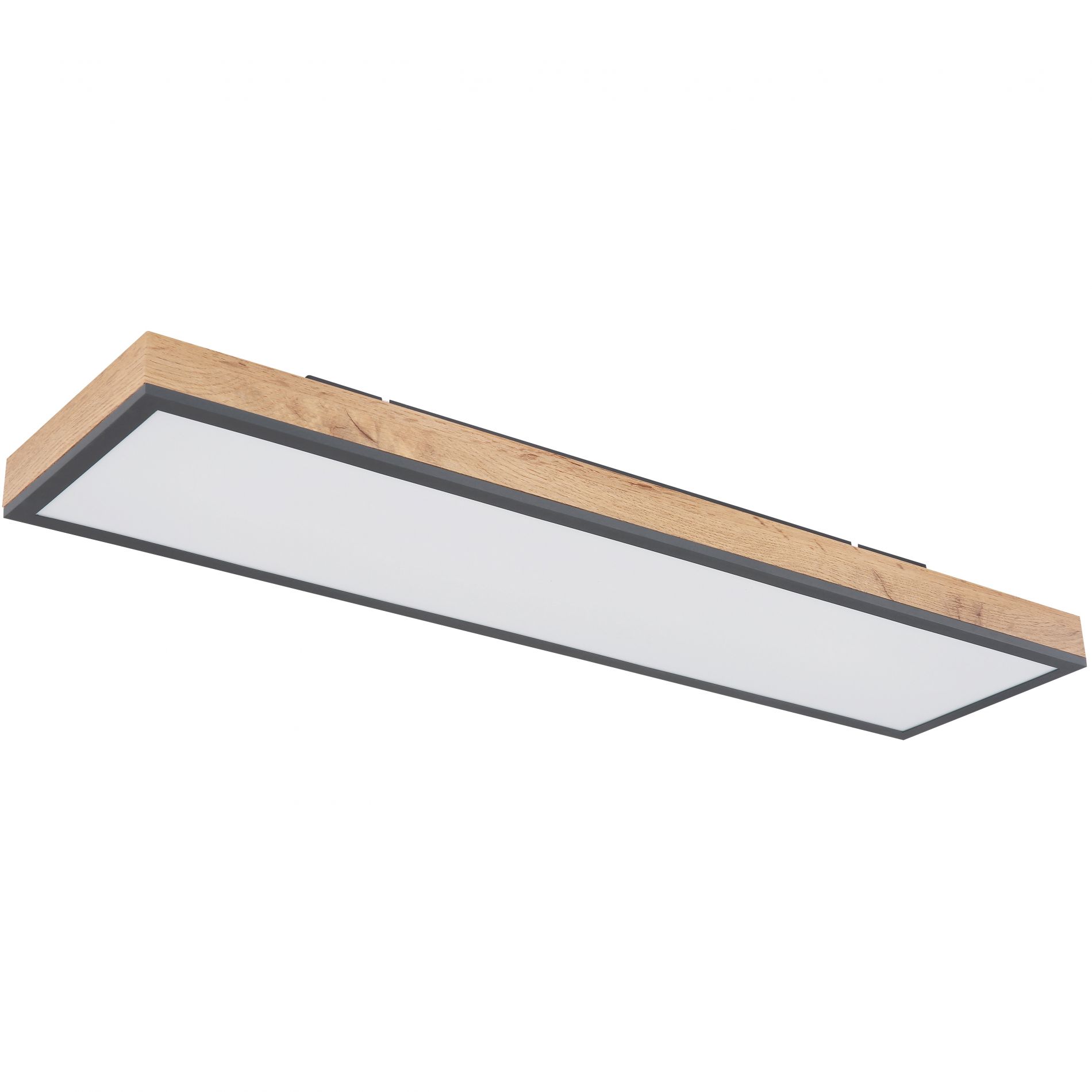 Plafonnier LED rectangulaire DORO (L80cm) en aluminium couleur graphite et bois MDF
